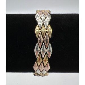 Napier Tri-Tone Stretch Bracelet Gold Silver Rose Tone Metal Geometric Design Wo